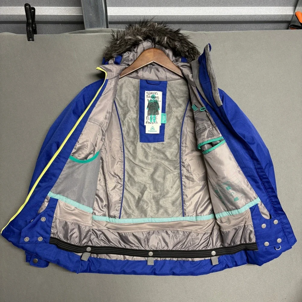 Firefly Girl's Hooded Winter Snowboard Ski Jacket, Blue with Yellow Zipper‎